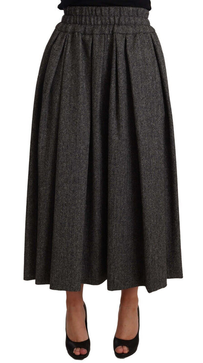 Elegante falda midi de lana en zigzag gris