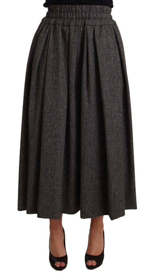 Elegante falda midi de lana en zigzag gris