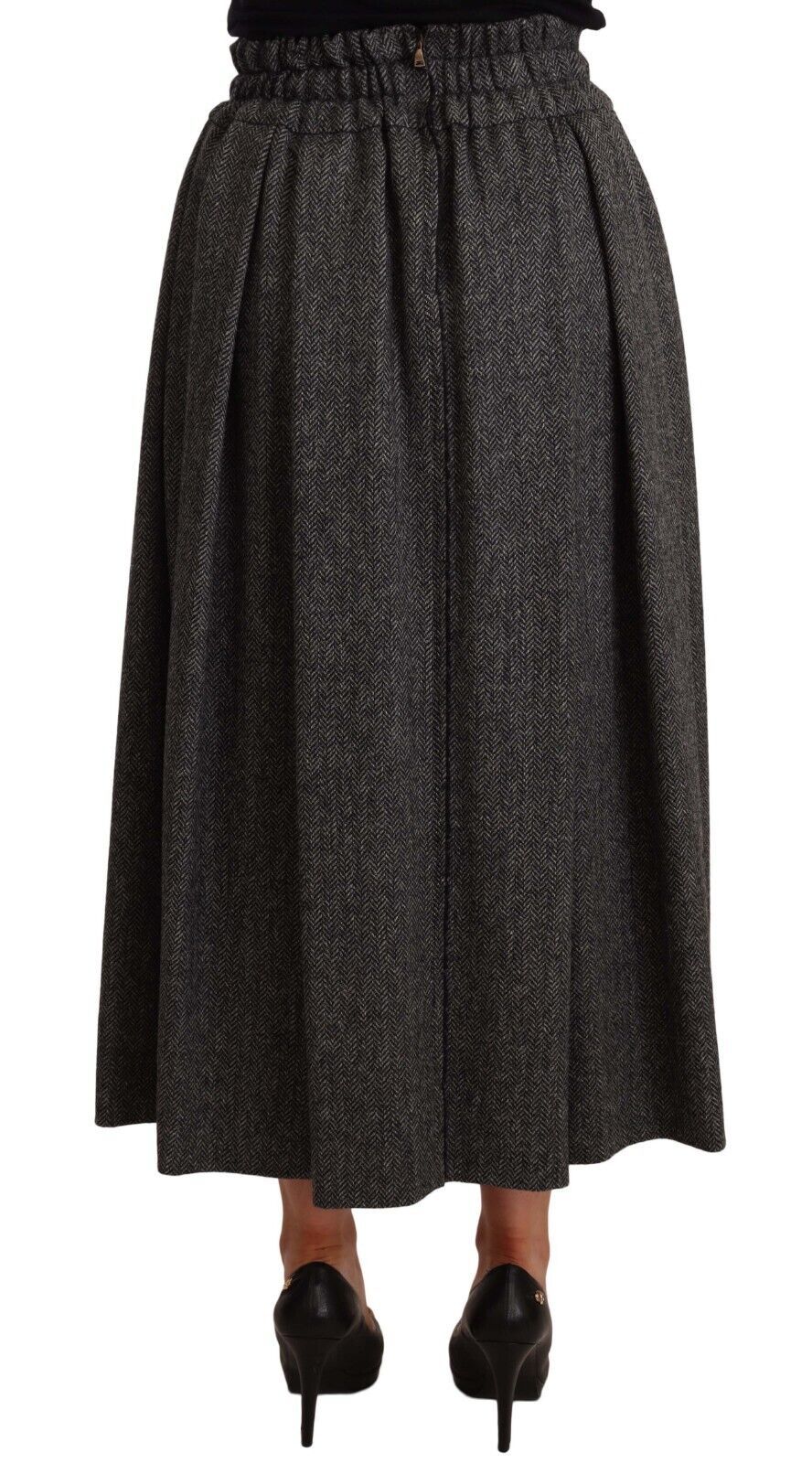 Elegante falda midi de lana en zigzag gris