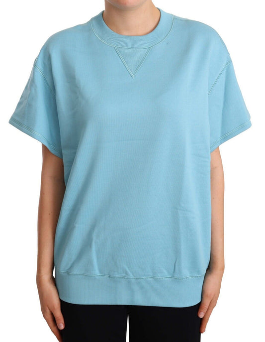 Elegante top de algodón azul con cuello redondo