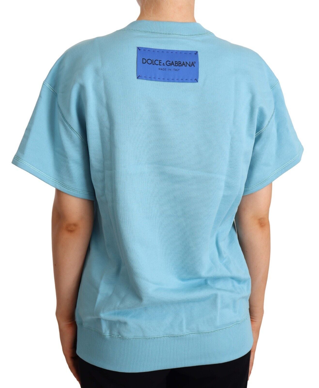 Elegante top de algodón azul con cuello redondo