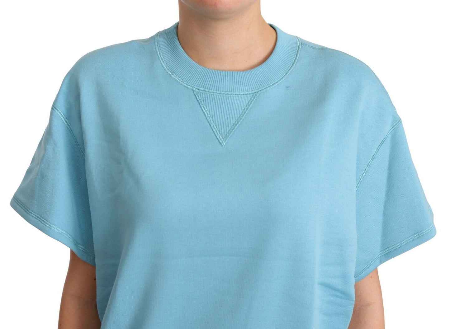 Elegante top de algodón azul con cuello redondo