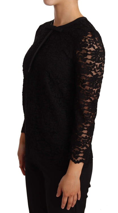 Elegante blusa de manga larga con encaje floral negro