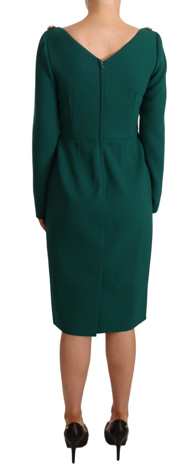 Vestido midi verde esmeralda con broche de cristal