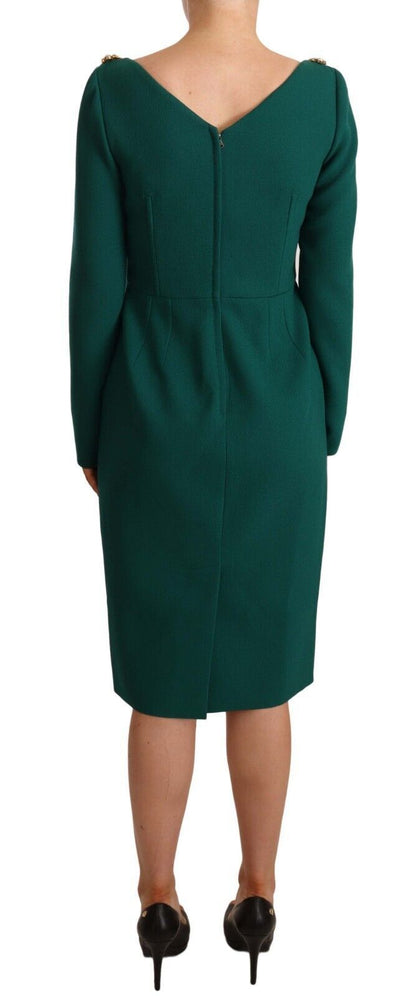 Vestido midi verde esmeralda con broche de cristal