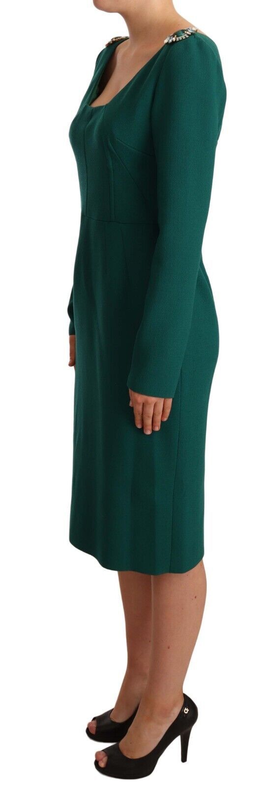 Vestido midi verde esmeralda con broche de cristal