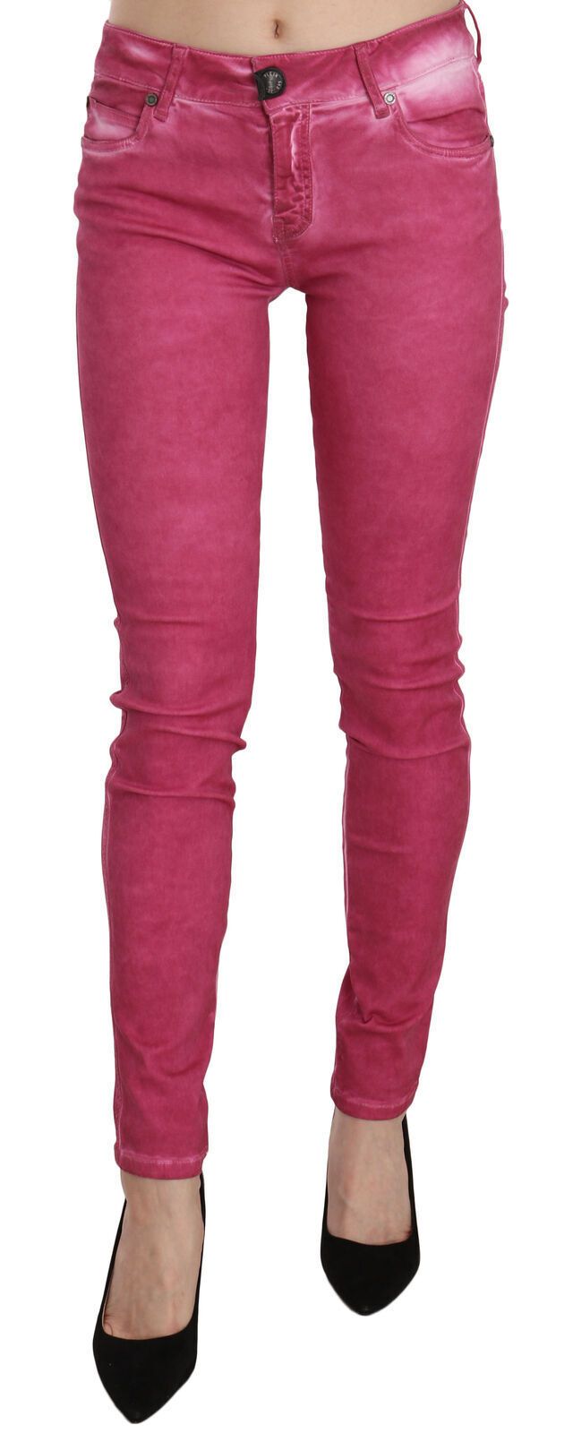 Pantalones pitillo elegantes de cintura media en color rosa