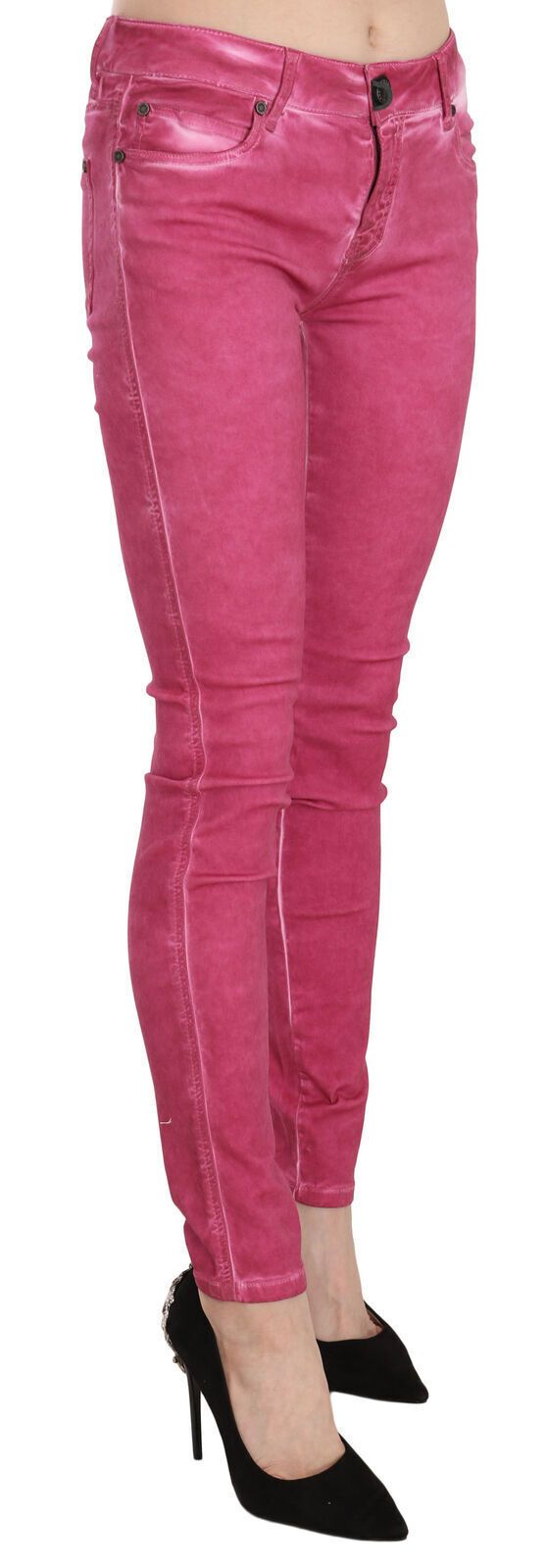 Pantalones pitillo elegantes de cintura media en color rosa