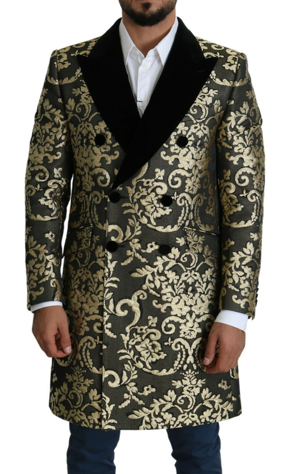 Abrigo cruzado de jacquard Sicilia dorado y negro