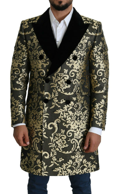 Abrigo cruzado de jacquard Sicilia dorado y negro