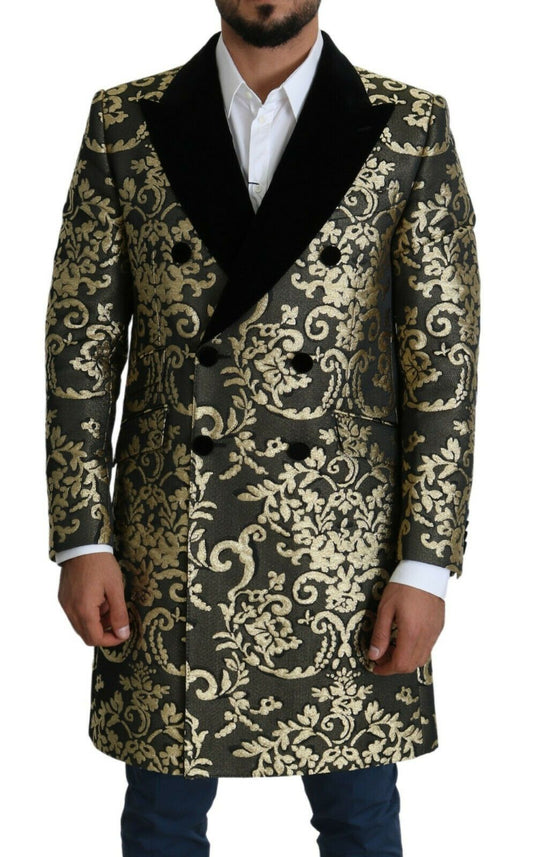 Abrigo cruzado de jacquard Sicilia dorado y negro