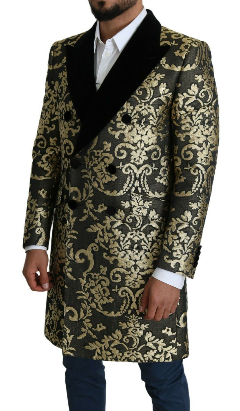 Abrigo cruzado de jacquard Sicilia dorado y negro