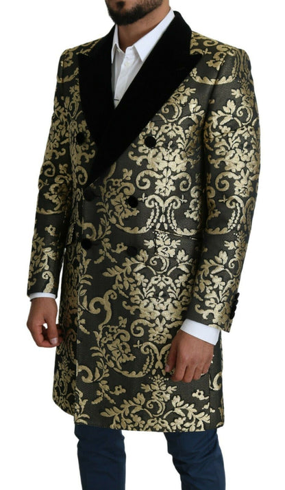 Abrigo cruzado de jacquard Sicilia dorado y negro