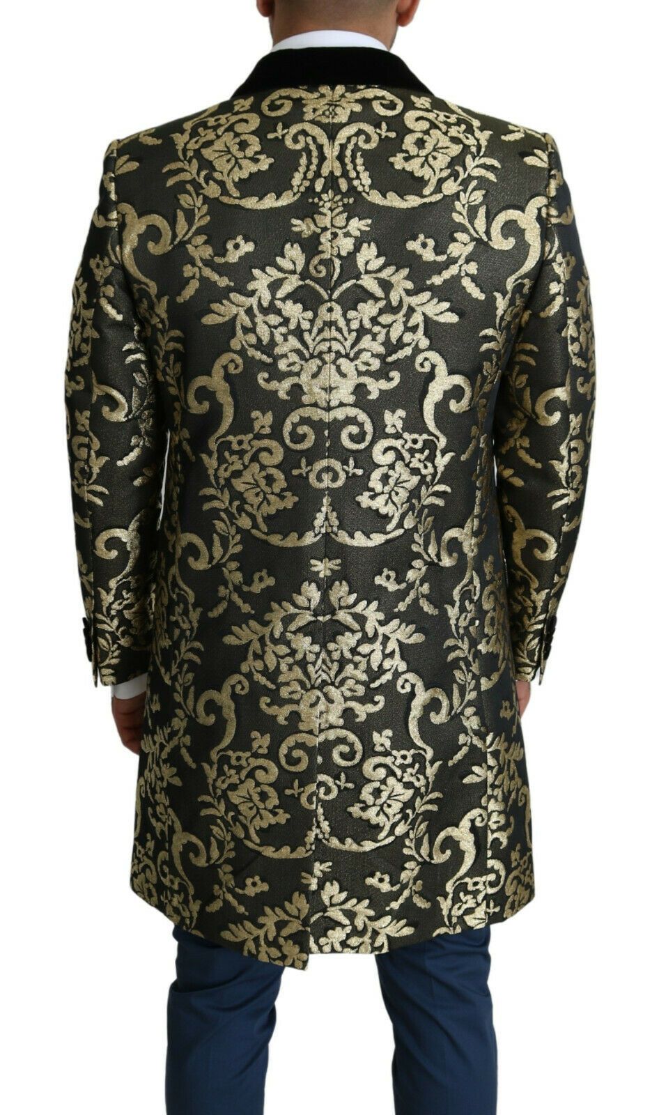 Abrigo cruzado de jacquard Sicilia dorado y negro