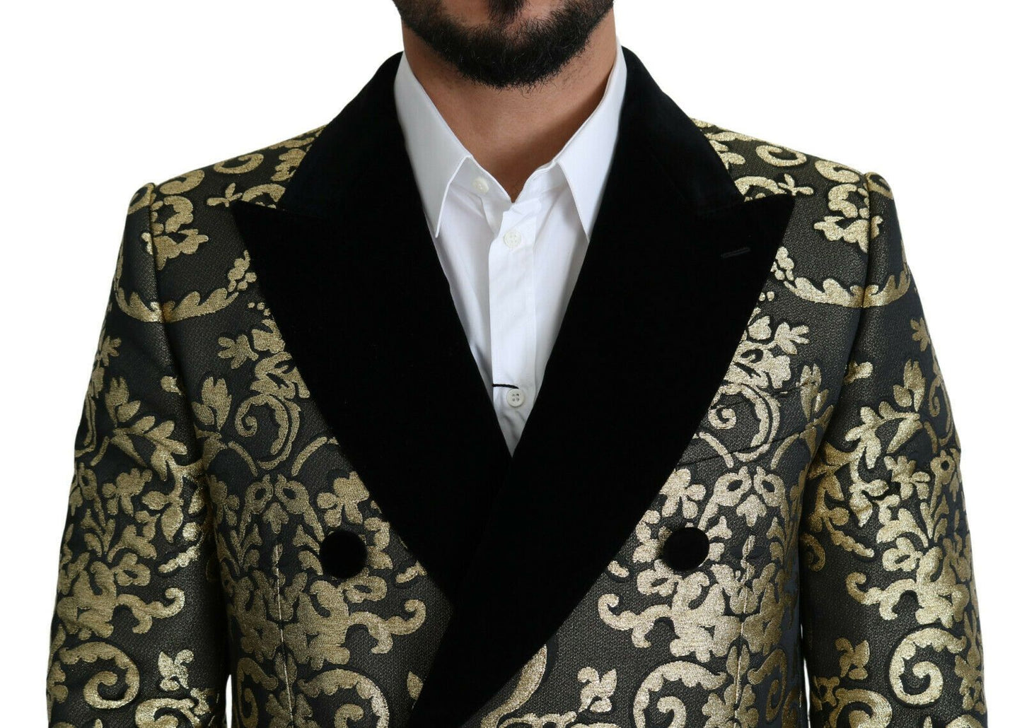 Abrigo cruzado de jacquard Sicilia dorado y negro