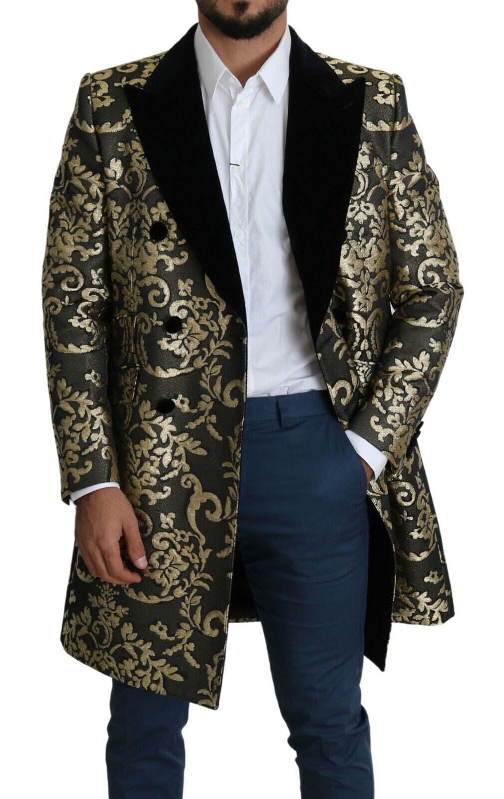 Abrigo cruzado de jacquard Sicilia dorado y negro
