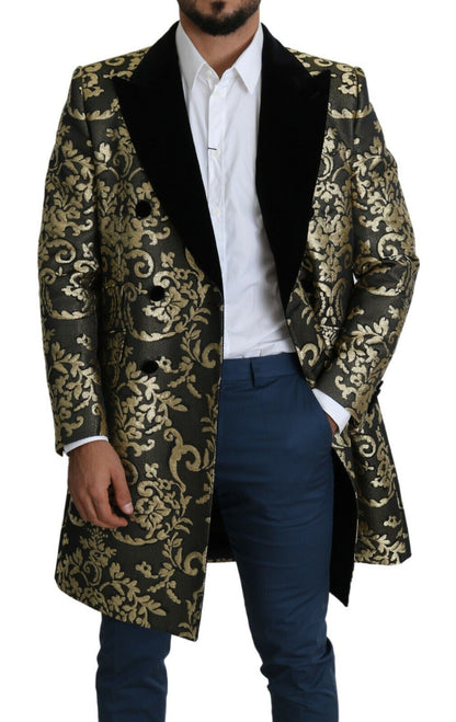Abrigo cruzado de jacquard Sicilia dorado y negro