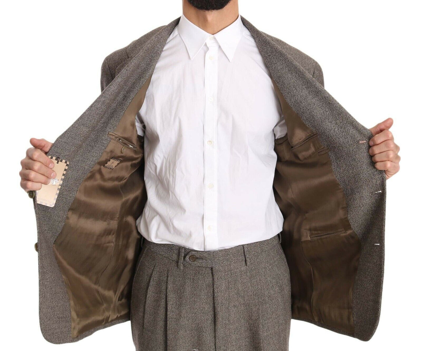 Elegante traje de lana marrón claro para hombre