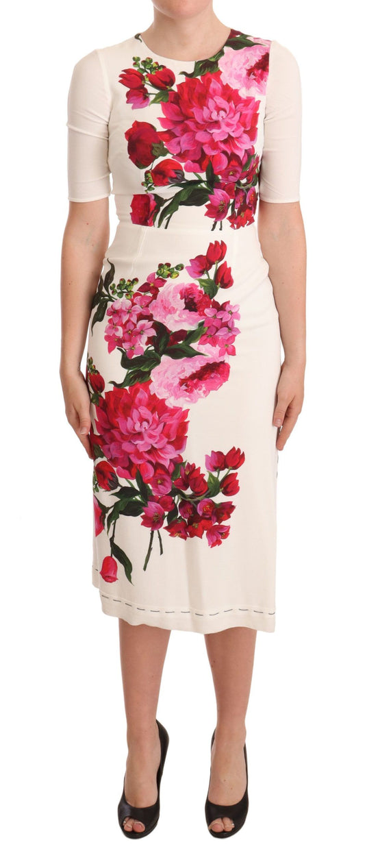 Elegante vestido midi ajustado con estampado floral