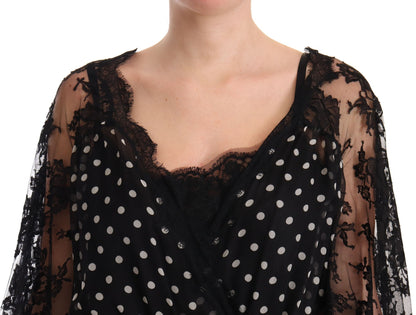 Elegante vestido largo de encaje floral con lunares