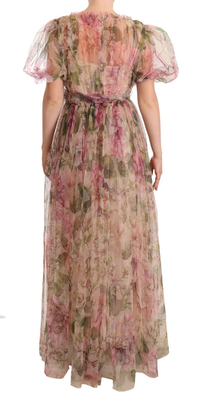 Vestido largo de nailon con estampado floral