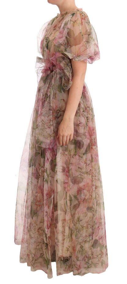 Vestido largo de nailon con estampado floral