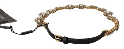 Cinturón elegante de cuero con cadena de margaritas de cristal