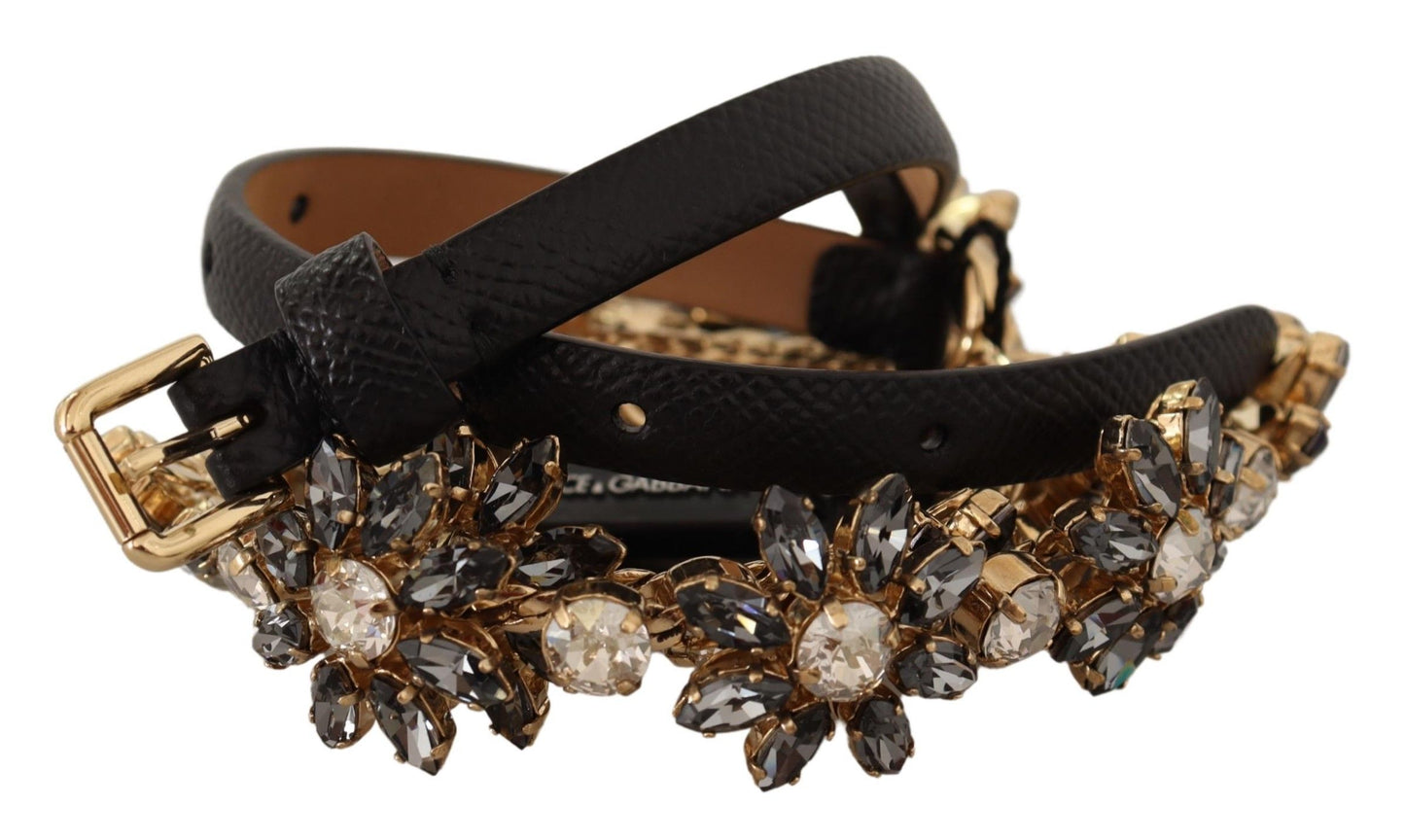 Cinturón elegante de cuero con cadena de margaritas de cristal