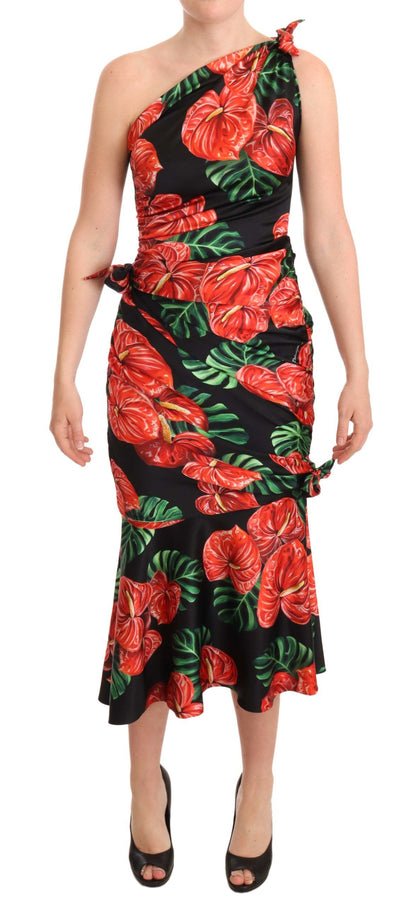 Elegante vestido drapeado de seda floral