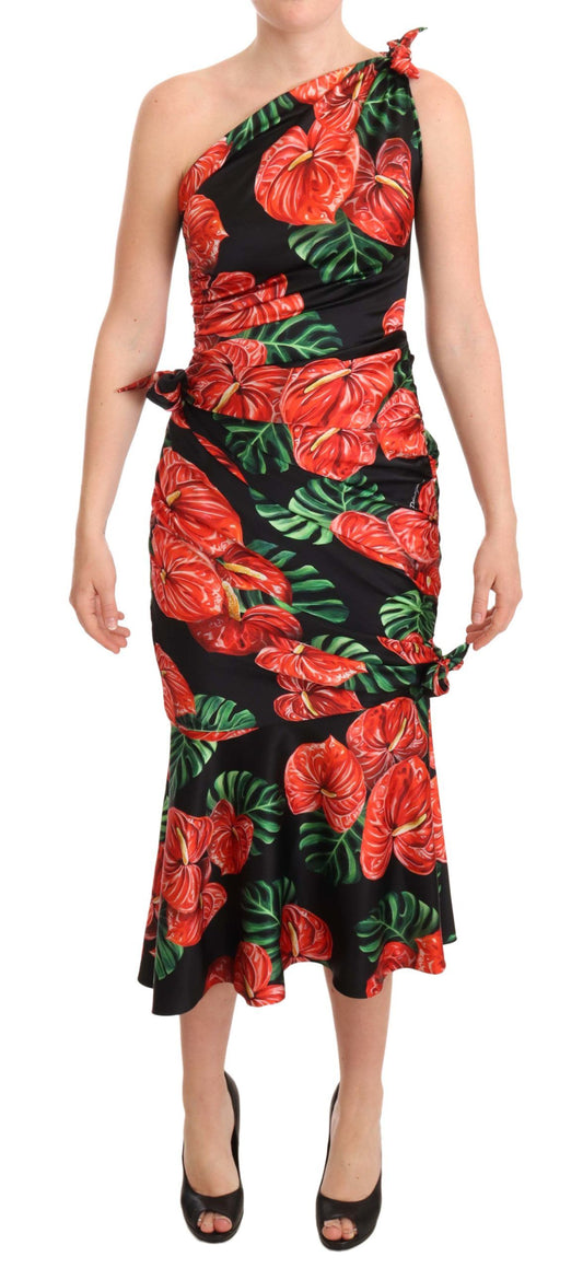 Elegante vestido drapeado de seda floral