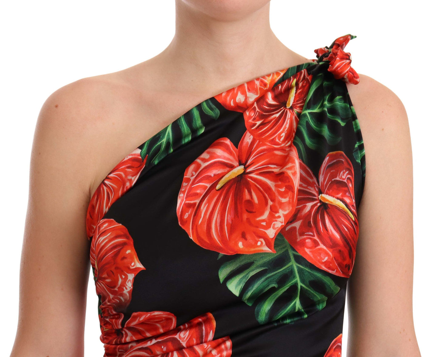 Elegante vestido drapeado de seda floral