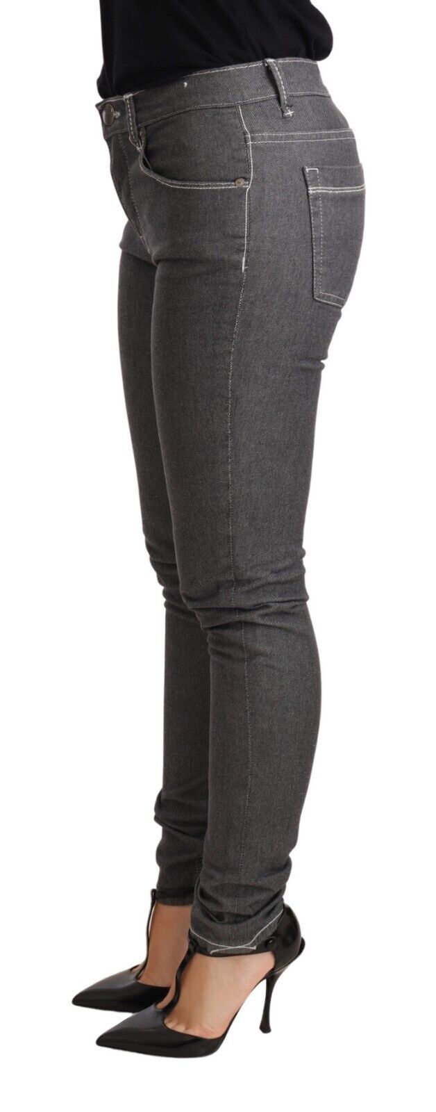 Elegantes jeans ajustados de cintura media en gris
