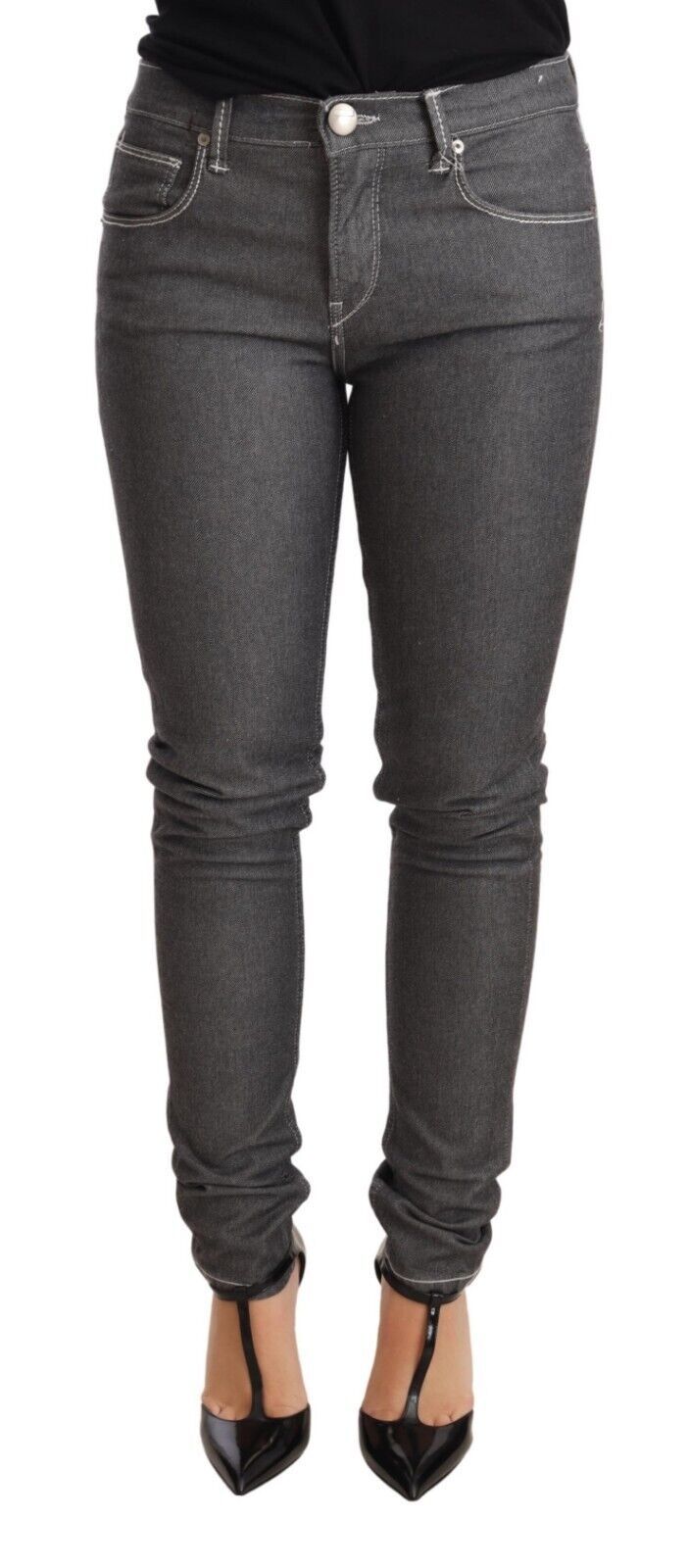 Elegantes jeans ajustados de cintura media en gris