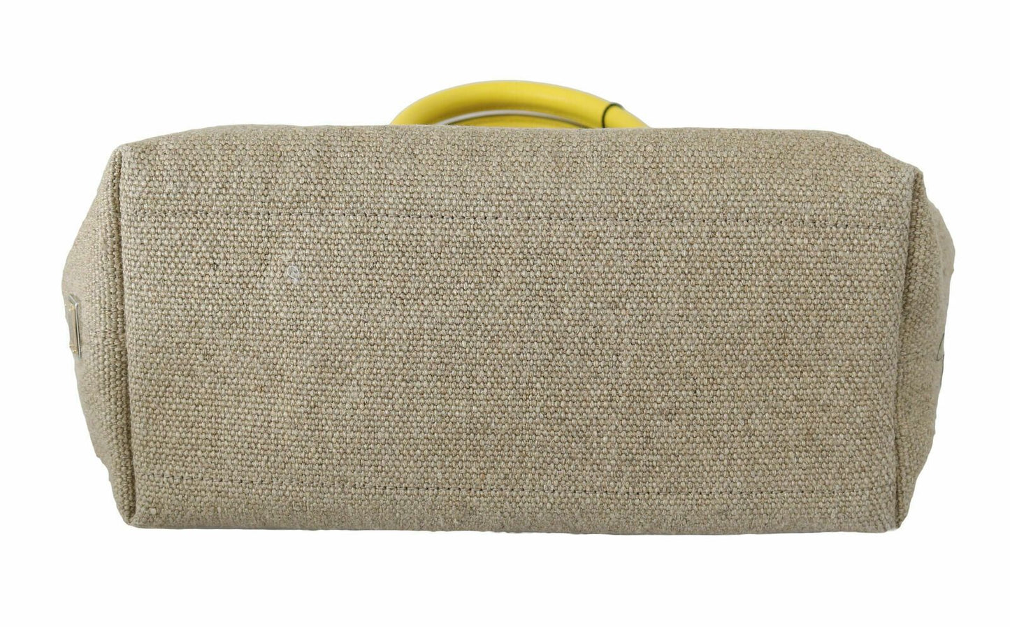 Bolso tote de lino y becerro beige con cadena dorada