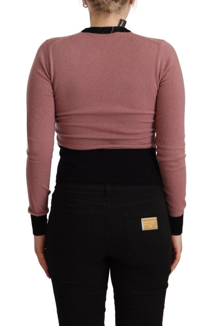 Elegante suéter de cuello redondo de cachemira rosa