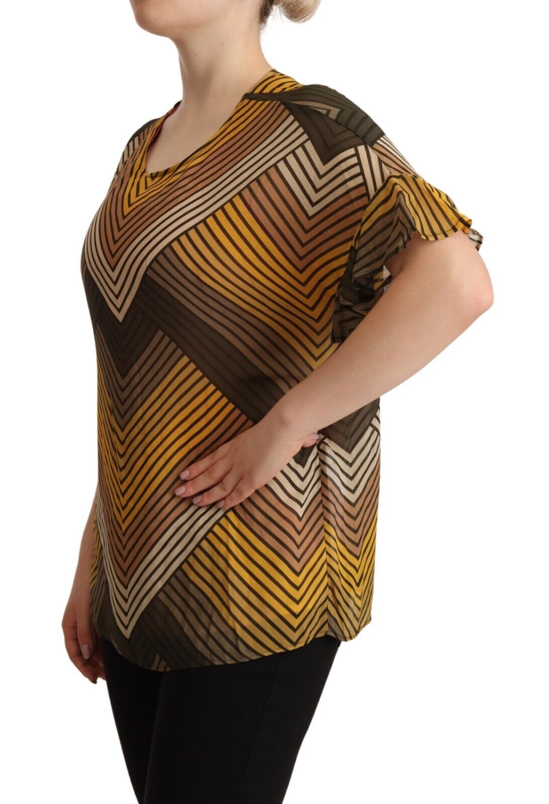 Blusa elegante de manga corta a rayas multicolor