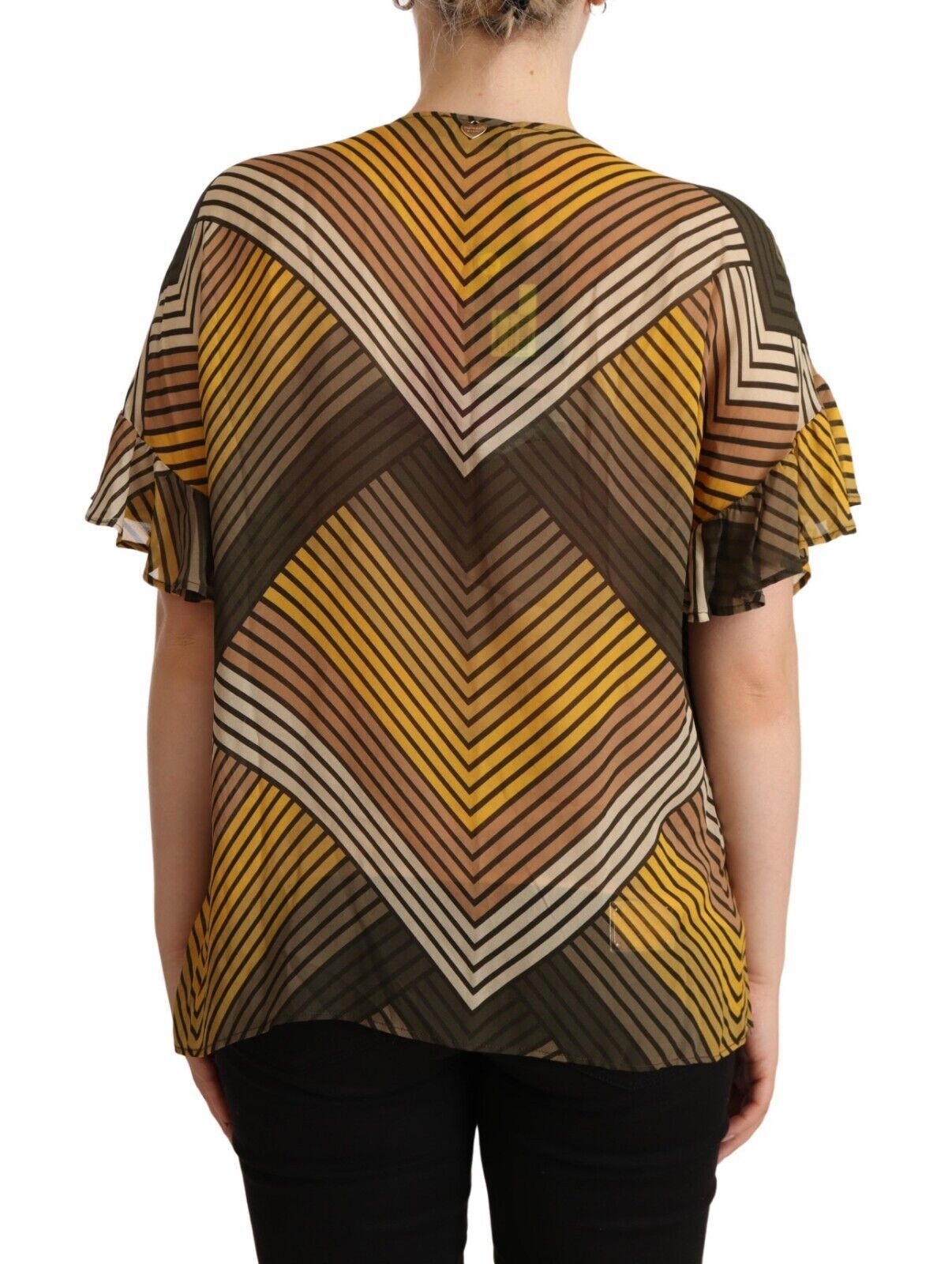 Blusa elegante de manga corta a rayas multicolor