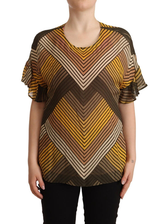 Blusa elegante de manga corta a rayas multicolor
