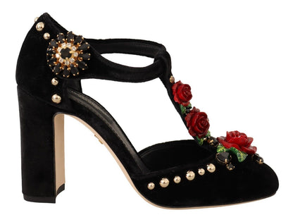 Elegantes zapatos Mary Jane de terciopelo con tira en T