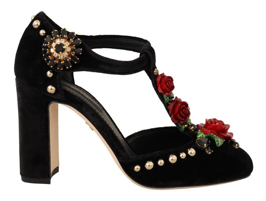 Elegantes zapatos Mary Jane de terciopelo con tira en T