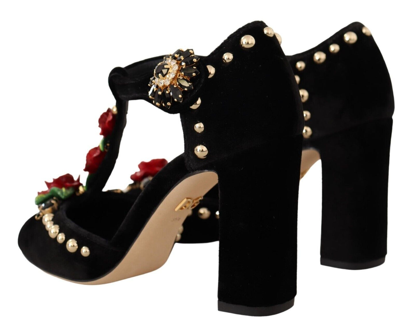 Elegantes zapatos Mary Jane de terciopelo con tira en T