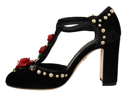 Elegantes zapatos Mary Jane de terciopelo con tira en T