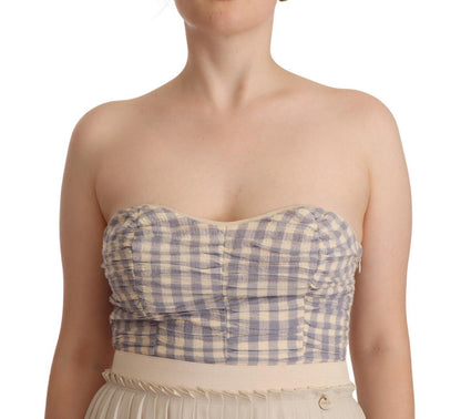 Elegante vestido beige sin tirantes de corte A