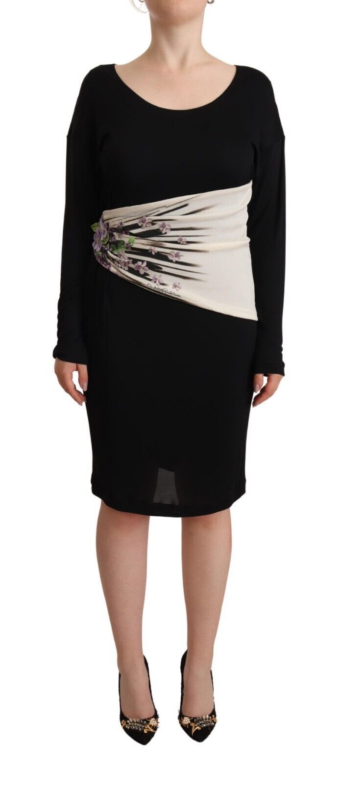 Vestido elegante de manga larga con cuello barco