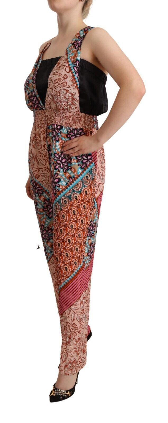 Mono elegante multicolor sin mangas con cuello en V