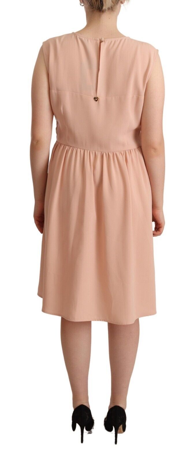 Elegante vestido recto sin mangas en color beige