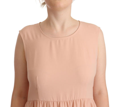 Elegante vestido recto sin mangas en color beige