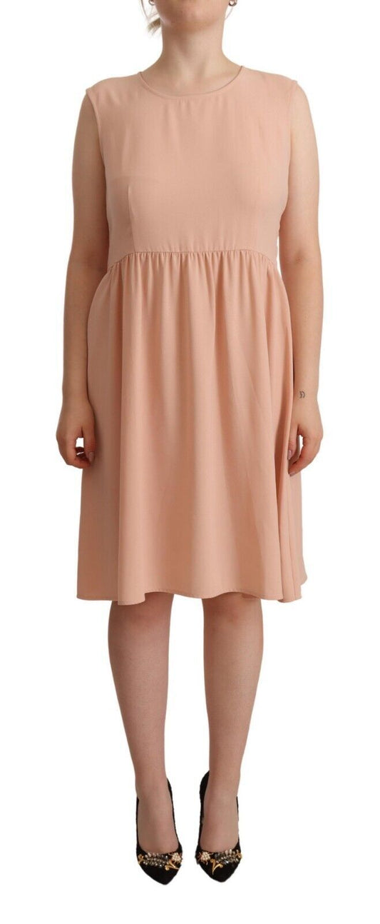Elegante vestido recto sin mangas en color beige