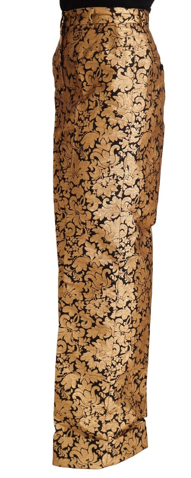 Elegantes pantalones de cintura alta con estampado floral de jacquard