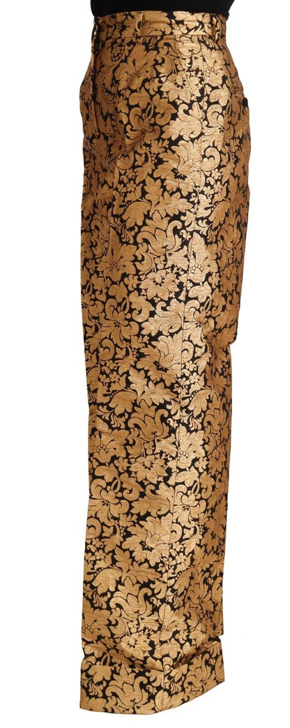 Elegantes pantalones de cintura alta con estampado floral de jacquard